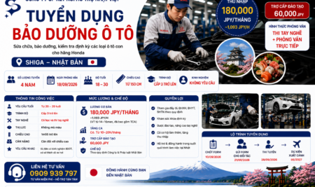 TUYỂN DỤNG THỰC TẬP SINH KỸ NĂNG BẢO DƯỠNG Ô TÔ HONDA – SHIGA, NHẬT BẢN