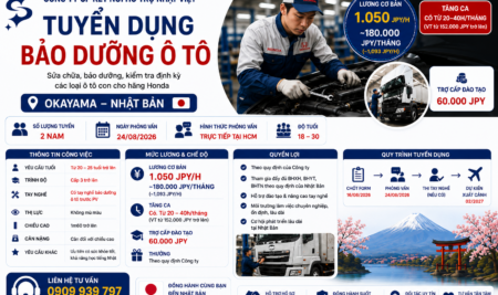 TUYỂN DỤNG THỰC TẬP SINH KỸ NĂNG NHẬT BẢN – BẢO DƯỠNG Ô TÔ 🚗🇯🇵